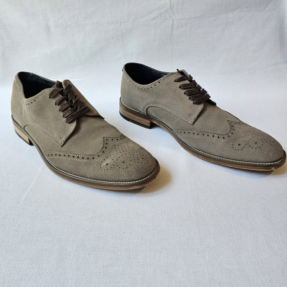 Joseph Abboud Mens suede wingtip shoes Grey Size 10 Preppy Classic - Picture 2 of 9